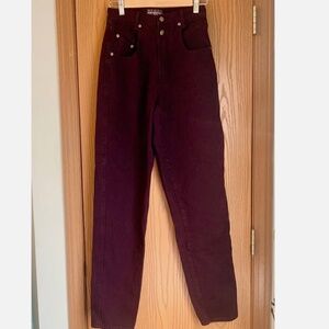 VINTAGE NUOVO DOUBLE BUTTON BURGUNDY DENIM JEANS SIZE 5/6 L WOMENS STRAIGHT LEG